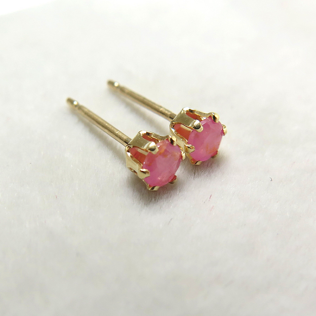 14k/3mmラウンド6本爪・スタッドピアス（立て爪ピアス）・天然石  