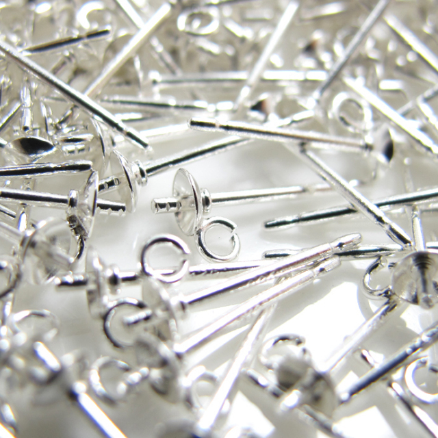 SV925シルバーパーツ/直結ピアスポスト・突き刺しタイプ（芯立・皿付  