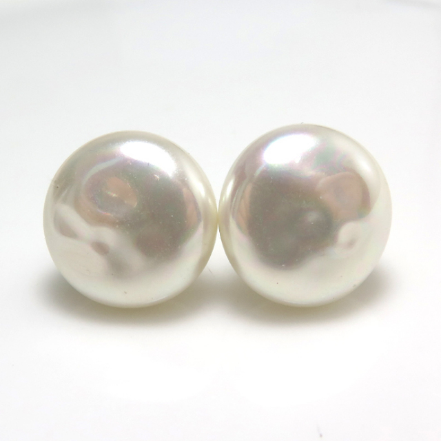 純国産ガラスパールピアス バロックパール ミガキ 14mm ホワイト
