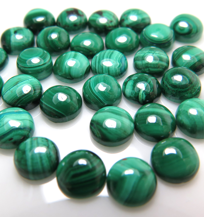 天然石ルース（裸石）・マラカイト/カボション（ラウンド）【10mm】（25個）