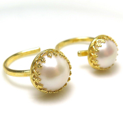 淡水パール指輪リング（真珠）（ベゼルラウンド・12mm＋10mm）（真鍮ブラス・ゴールドカラー）（1個）