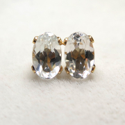 ゴールドフィルド/6×4mmオーバル4本爪・スタッドピアス（立て爪ピアス）・天然石ホワイトトパーズ「14kgf」（1ペア）