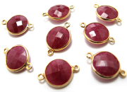 ゴールドプレーテッド・SV925/【コネクター】/天然石ルビー（染）/ラウンド 11mm（ベゼルセッティング）（1個）