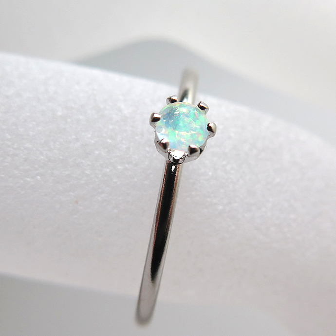 シルバーリング（指輪）天然石エチオピアンオパール3mm（ラウンド）「SV925」（ロジウム）（サイズ目安：10号）（10個）