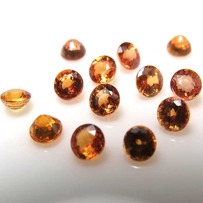 天然石ルース（裸石）・オレンジサファイア（セイロン・スリランカ/加熱処理）/ラウンド【3.5mm】ファセットカット（25個）