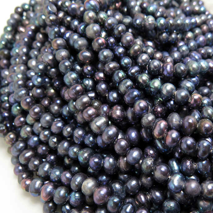 淡水パール 真珠ビーズ （ピーコック系） ポテト（4～5mm玉）（25連）