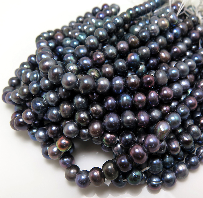 淡水パール 真珠ビーズ （ピーコック系） ポテト（6～7mm玉）（25連）