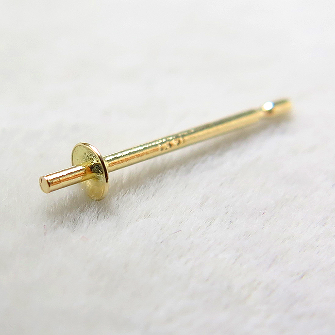 14Kイエローゴールド（14金）直結ピアスポスト・突き刺しタイプ（芯立・皿付）【2.25mm】（5ペア）