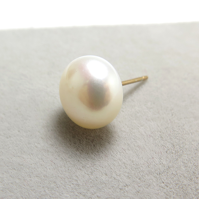 淡水パールピアス（ホワイト系）/ボタン10mm「14kgf（ゴールドフィルド）」（1ペア）