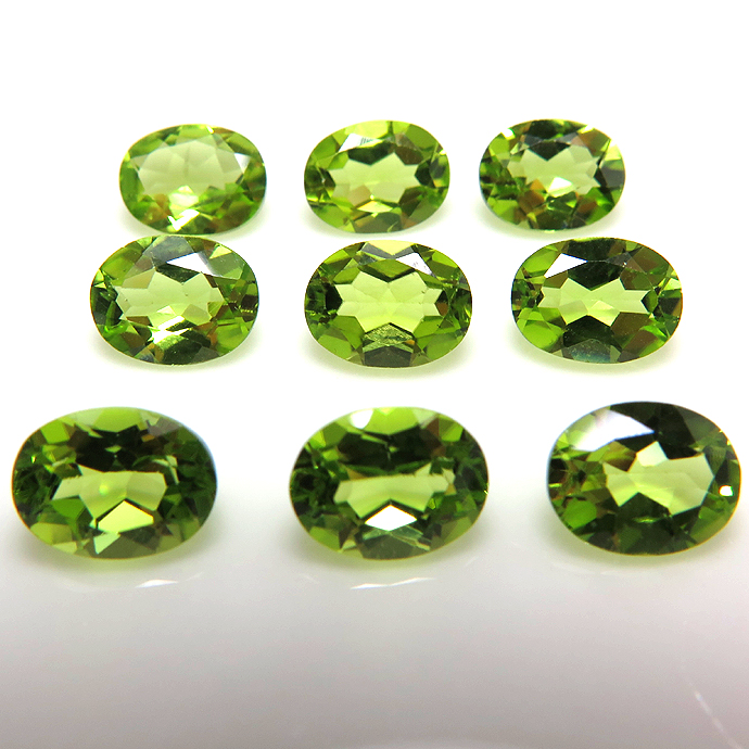 天然石ルース（裸石）・ペリドット（非加熱・パキスタン産）/オーバル【7×5mm】ファセットカット（50個）