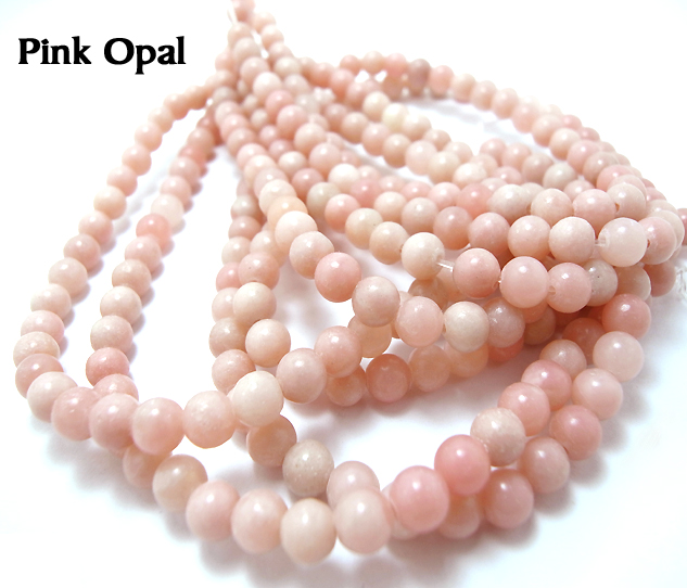 天然石ビーズ・ピンクオパール/プレーンラウンド 6mm（1連）