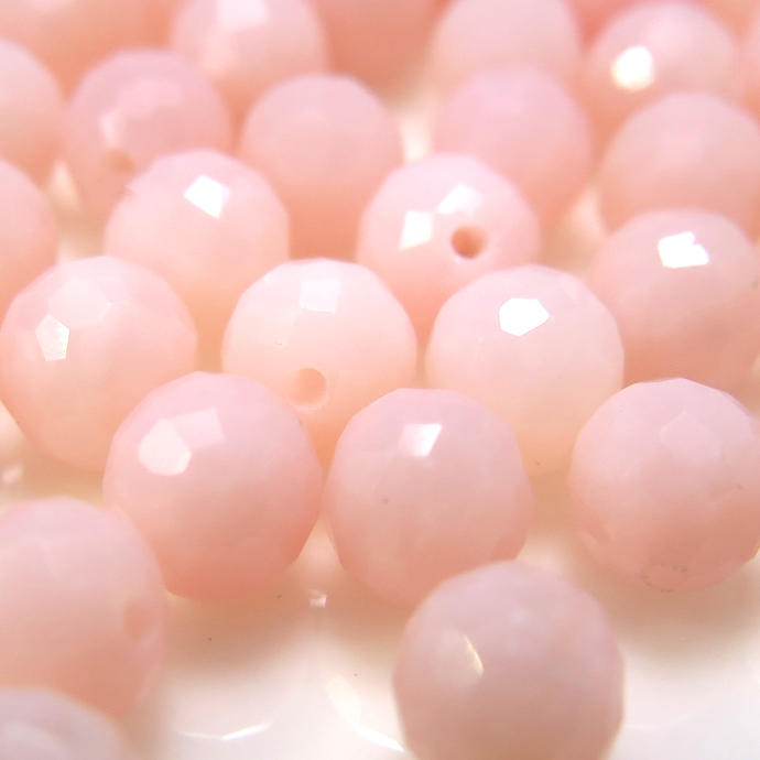 天然石ルース（裸石）ピンクオパール/ラウンドボール片穴【4mm】チェッカーカット（10個）