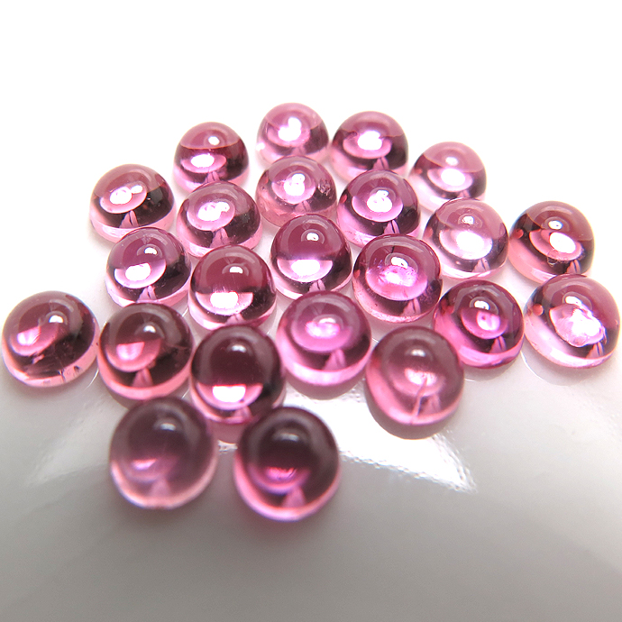 天然石ルース（裸石）・ピンクトルマリン/（ブラジル・加熱処理）カボション（ラウンド）【4mm】（2個）
