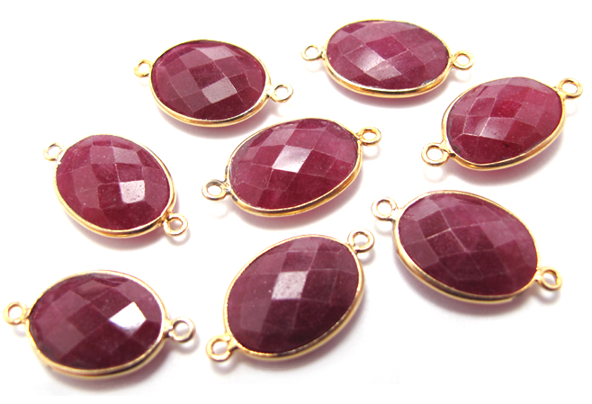 ゴールドプレーテッド・SV925/【コネクター】/天然石ルビー（染）/オーバル 11×15mm（ベゼルセッティング）（1個）