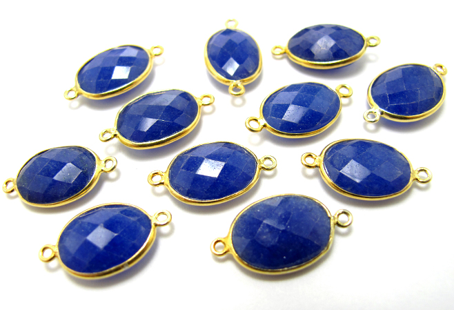 ゴールドプレーテッド・SV925/【コネクター】/天然石ブルーサファイア（染）/オーバル 11×15mm（ベゼルセッティング）（5個）