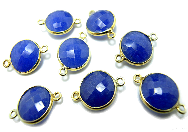 ゴールドプレーテッド・SV925/【コネクター】/天然石ブルーサファイア（染）/ラウンド 6mm（ベゼルセッティング）（5個）