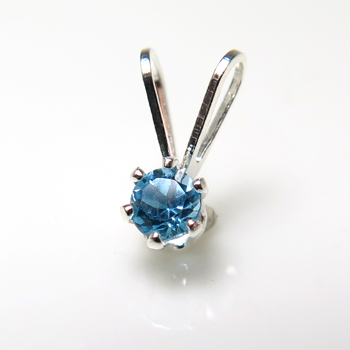 シルバーペンダントトップ 天然石ブルートパーズ（スイス）（ラウンド3mm）SV925（10個）