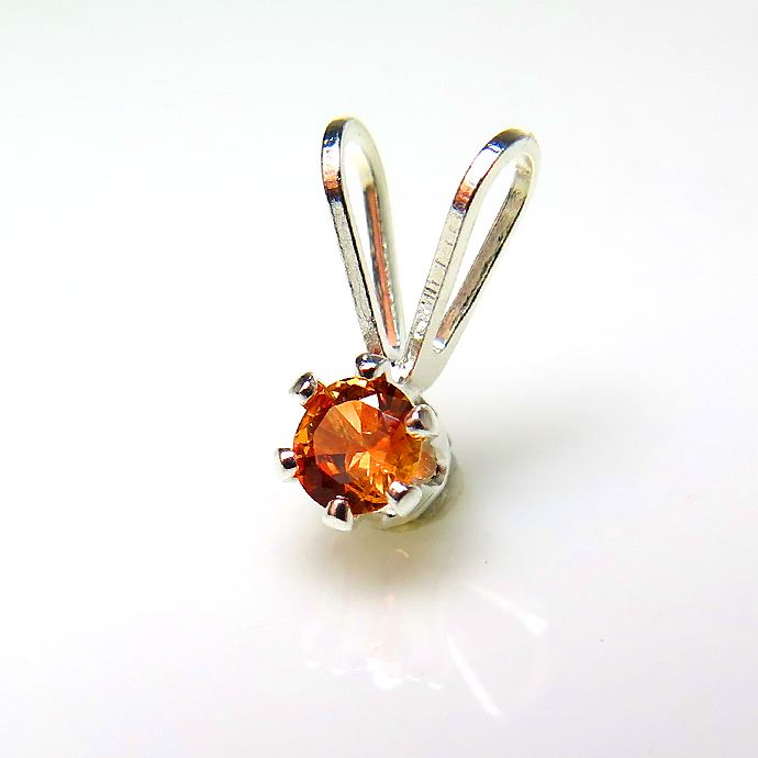 シルバーペンダントトップ 天然石オレンジサファイア（セイロン）（ラウンド3mm）SV925（10個）