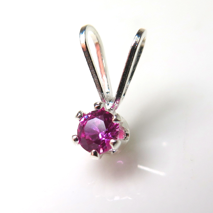 シルバーペンダントトップ ピンクサファイア（合成石） 3mm SV925　（25個）