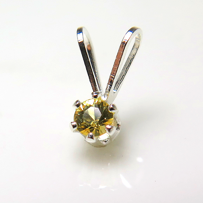 シルバーペンダントトップ 天然石イエローサファイア（ラウンド3mm）SV925（10個）