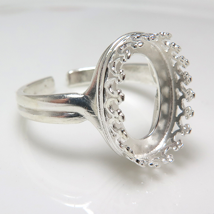 指輪リング空枠クラウン（ベゼルセッティング/カボション用）（オーバル14×10mm）（真鍮ブラス・シルバープレーテッド）（5個）