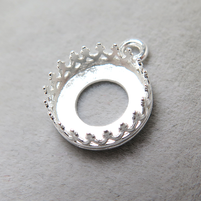 ペンダント空枠クラウン（ベゼルセッティング/カボション用）（ラウンド・10mm）（真鍮ブラス・シルバープレーテッド）（10個）