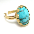 天然石ハウライト ターコイズ指輪リング（カボションオーバル・14×10mm）（真鍮ブラス・ゴールドカラー）（1個）