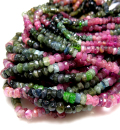 トルマリン 天然石ビーズ ラウンデル・ボタンカット マルチカラー 3～4mm 約32センチ 1連