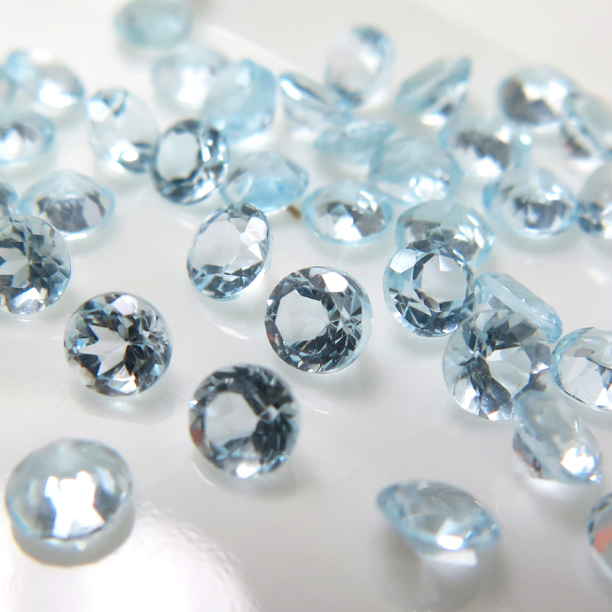 天然石ルース（裸石）・スカイブルーアクアマリン（アフリカ産・非加熱）/ラウンド【3.5mm】ファセットカット（50個）