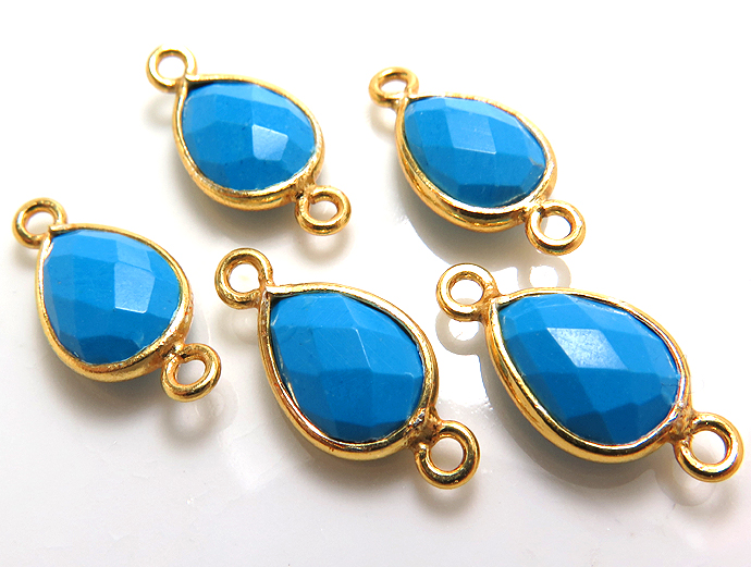 ゴールドプレーテッド・SV925/コネクター/ターコイズ（トルコ石）/ペア 10×7mm（ベゼルセッティング）（3個）