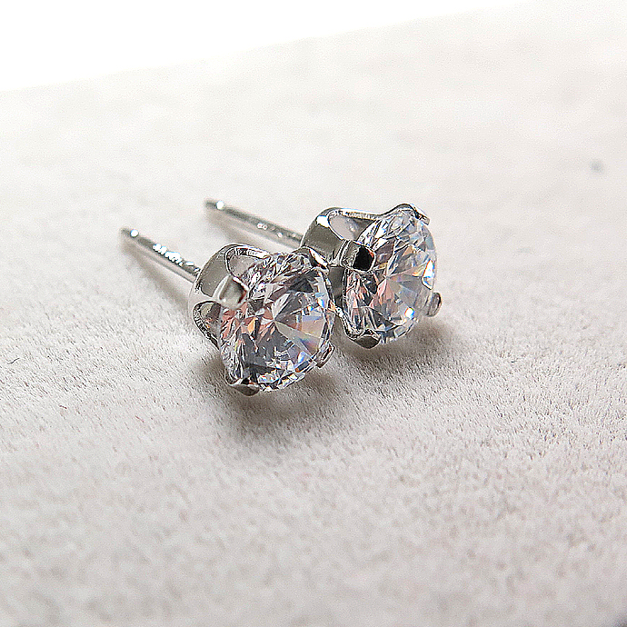 5mm4本爪ポストピアス（CZキュービックジルコニア・5mm）「14kgf（ホワイトゴールドフィルド）」（10ペア/20個）