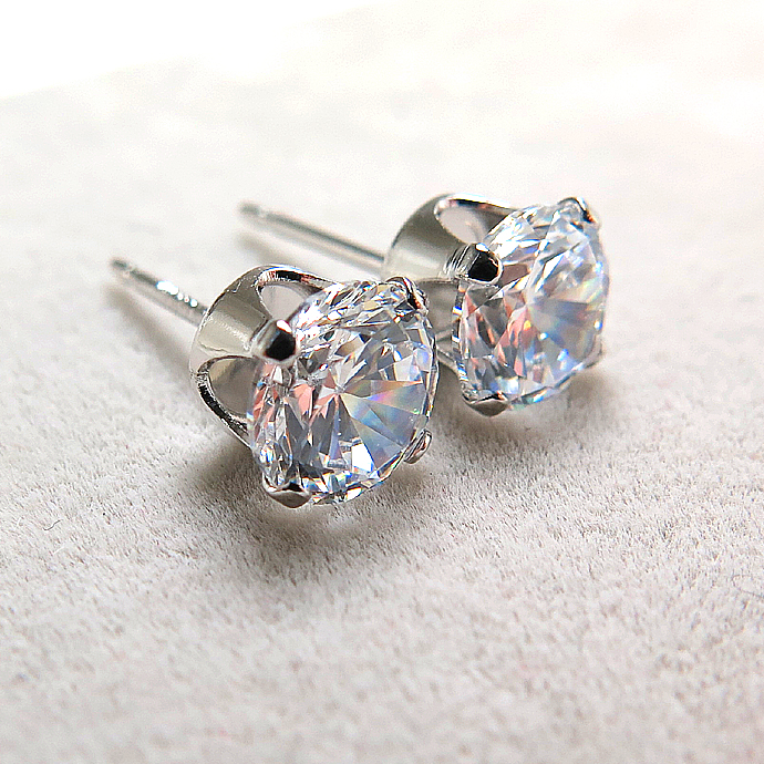 6mm4本爪ポストピアス（CZキュービックジルコニア・6mm）「14kgf（ホワイトゴールドフィルド）」（5ペア/10個）