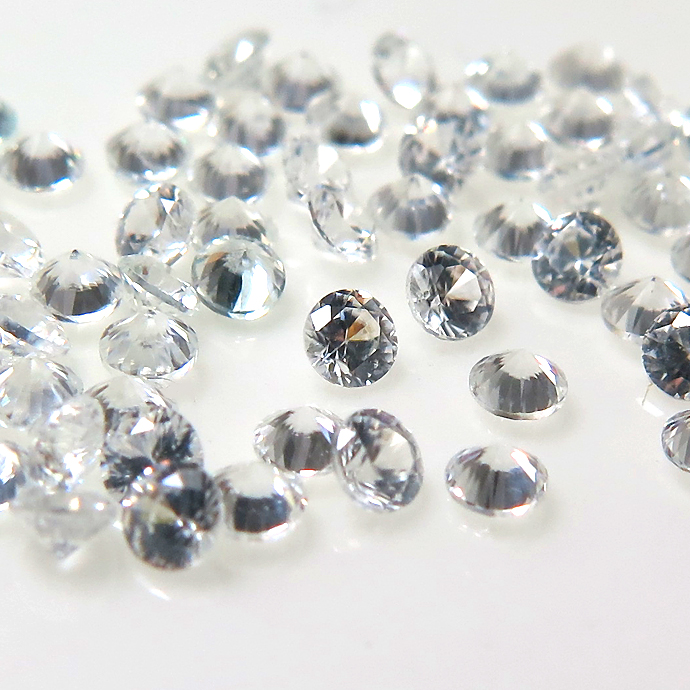 天然石ルース（裸石）・ホワイトジルコン（カンボジア・非加熱）/ラウンド【2mm】ダイヤモンドカット（50個）