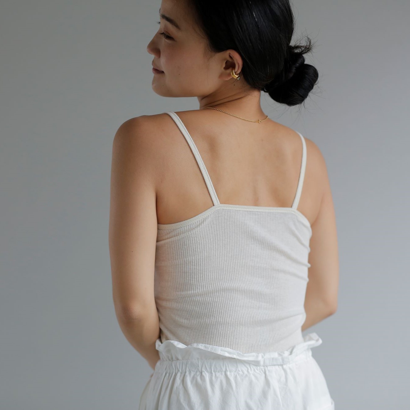 【好評】リブ・キャミソール（Vネック）　ahum:organic