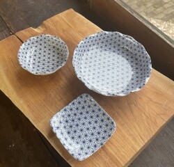 【完売御礼】藍染麻の葉　～麻の葉 染付食器～