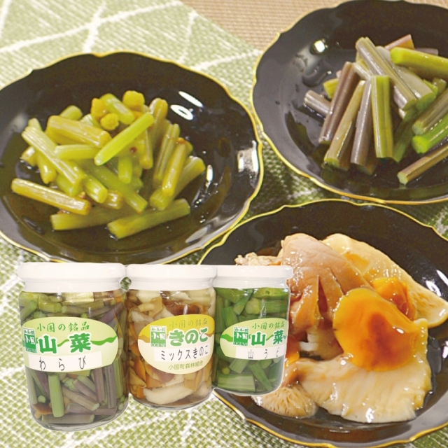 小国町産 天然山菜きのこ水煮セット（わらび・ミックスきのこ・山うど）