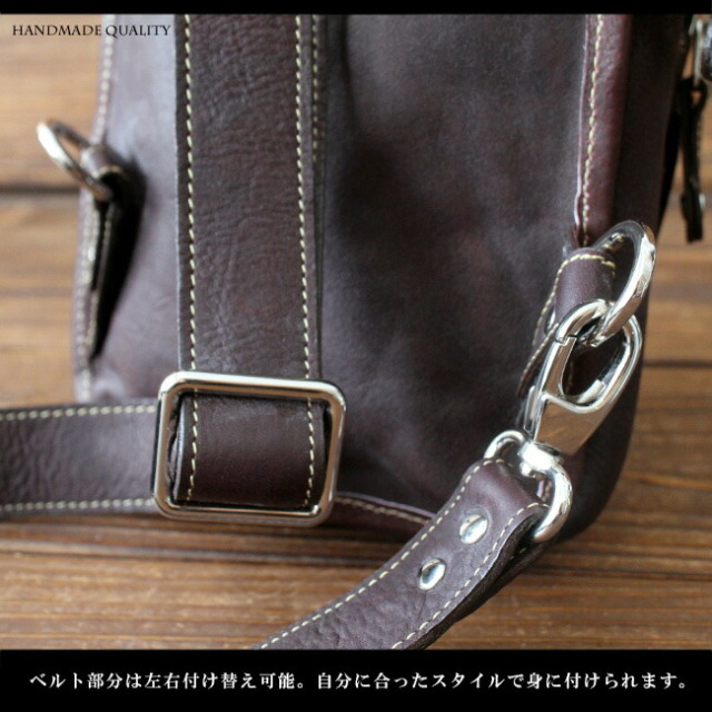 牛革 カーフスキン 3段ファスナーポケット ボディバッグ ワン