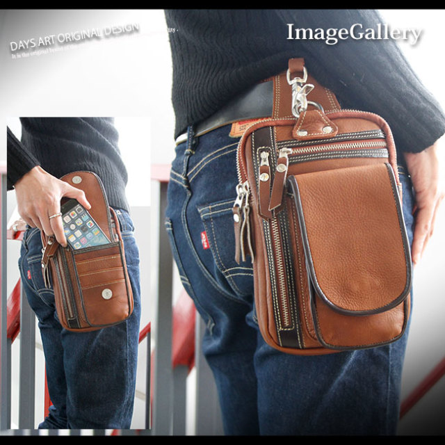 ベルトポーチ レザーバッグ 牛革 長財布入れ フリップポケット 多機能