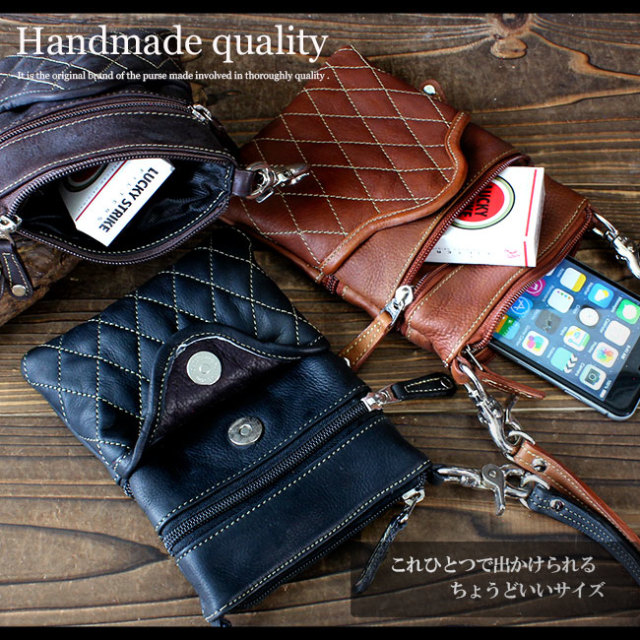 本革 レザーバッグ ダイヤキルティング カーフスキン ショルダーポーチ