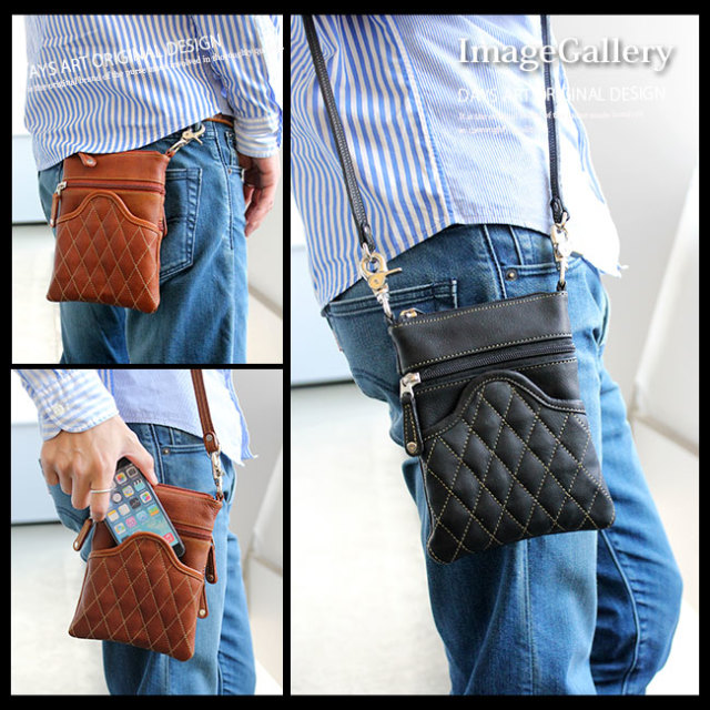 本革 レザーバッグ ダイヤキルティング カーフスキン ショルダーポーチ