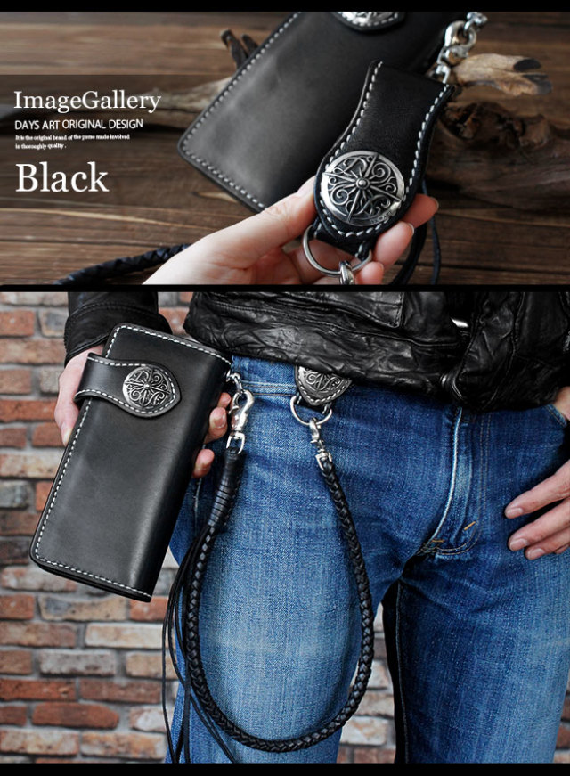 黒革長財布 皮のベルト