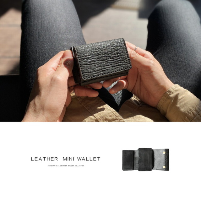 送料無料  デイズアート DaysArt レザーウォレット ミニ財布 ミニマルウォレット メンズ レディース ユニセックス 本革 オーストラリアオイルレザー シャークスキン 小銭入れあり ブラック 【ギフト】   lw222 デイズアート DaysArt レザーウォレット ミニ財布 ミニマルウォレット
