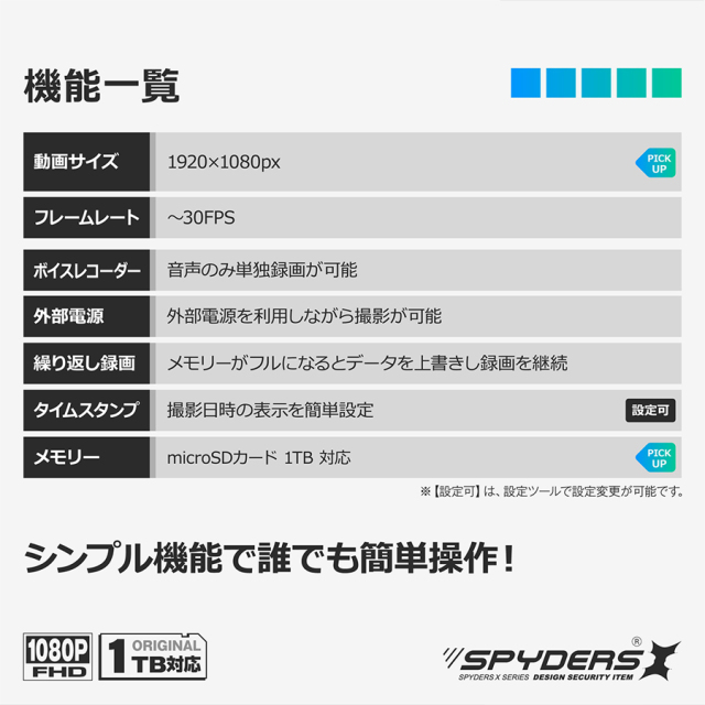 A-211 小型カメラ スパイカメラ 隠しカメラ オンスクエア スパイダーズX