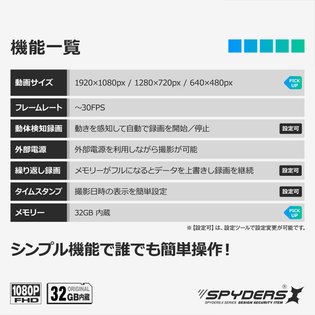 A-411 小型カメラ スパイカメラ 隠しカメラ オンスクエア スパイダーズX