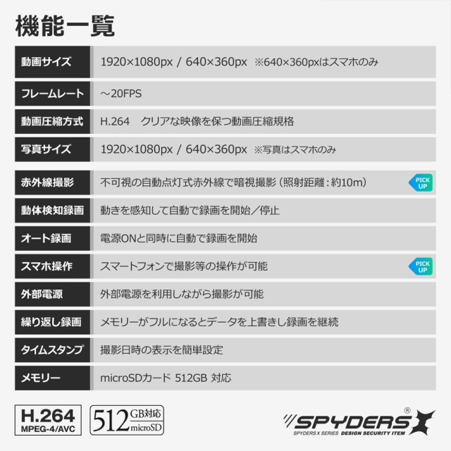 C-507 小型カメラ スパイカメラ 隠しカメラ 置時計型カメラ オンスクエア スパイダーズX