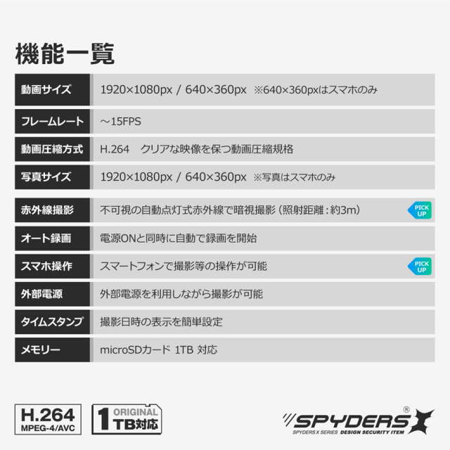 C-508 小型カメラ スパイカメラ 隠しカメラ 置時計型カメラ オンスクエア スパイダーズX