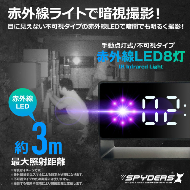 C-508 小型カメラ スパイカメラ 隠しカメラ 置時計型カメラ オンスクエア スパイダーズX