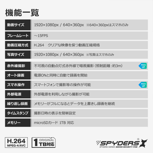 C-509 小型カメラ スパイカメラ 隠しカメラ 置時計型カメラ オンスクエア スパイダーズX