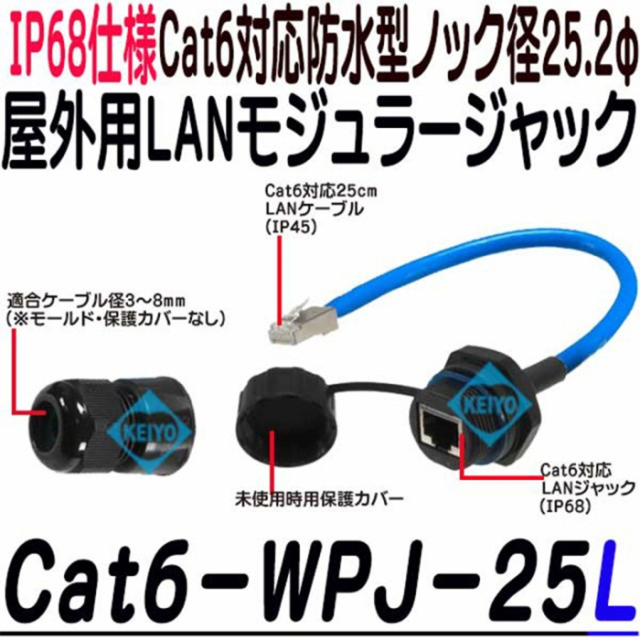 Cat6-WPJ-25 | Cat6屋外用LANモジュラージャック【防犯カメラ】【監視