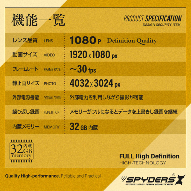 F-801 スパイカメラ 小型カメラ 隠しカメラ ペンダント型カメラ オンスクエア スパイダーズX